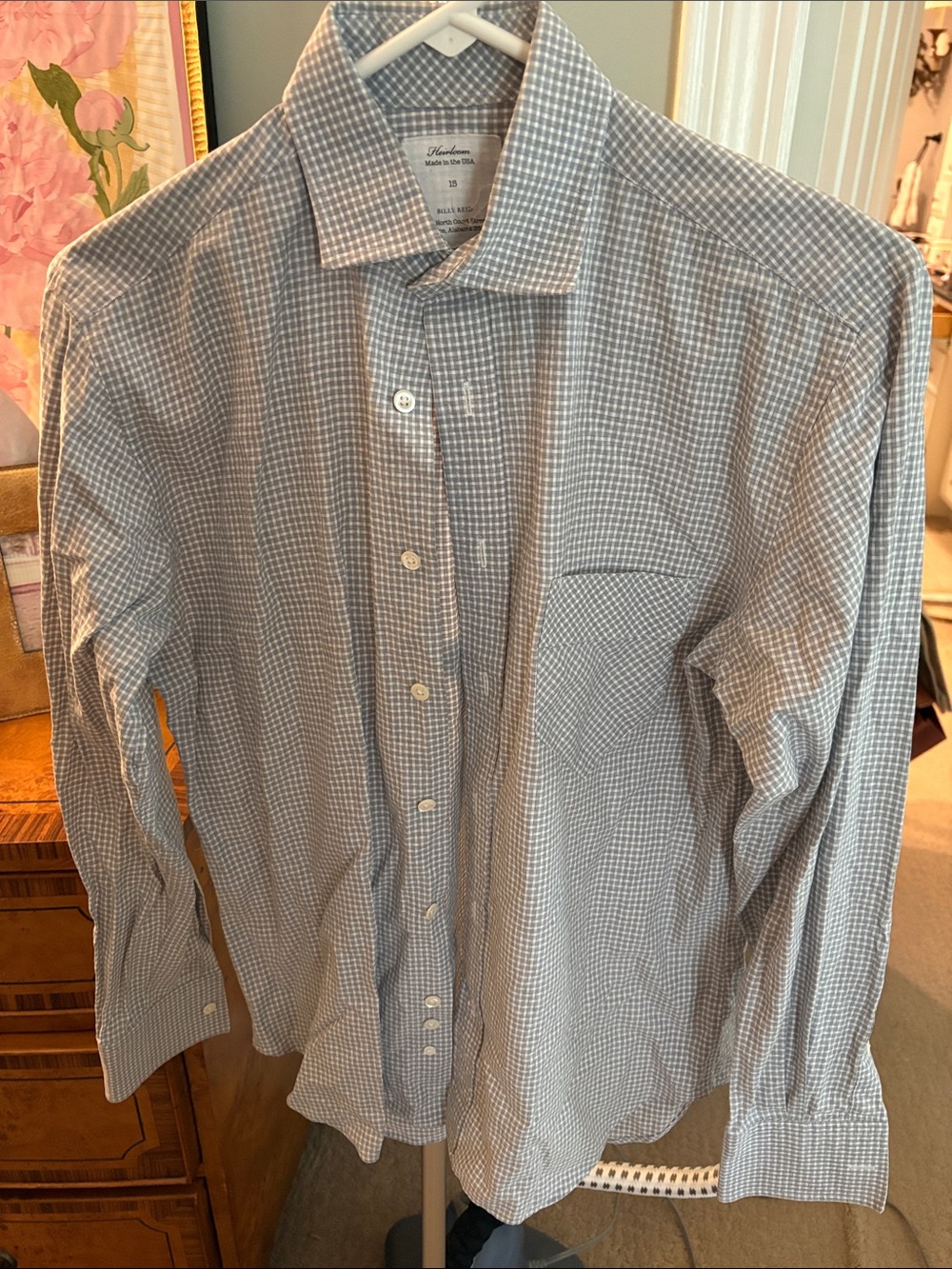 Billy Reid Blue and White Micro-Check Dress Shirt